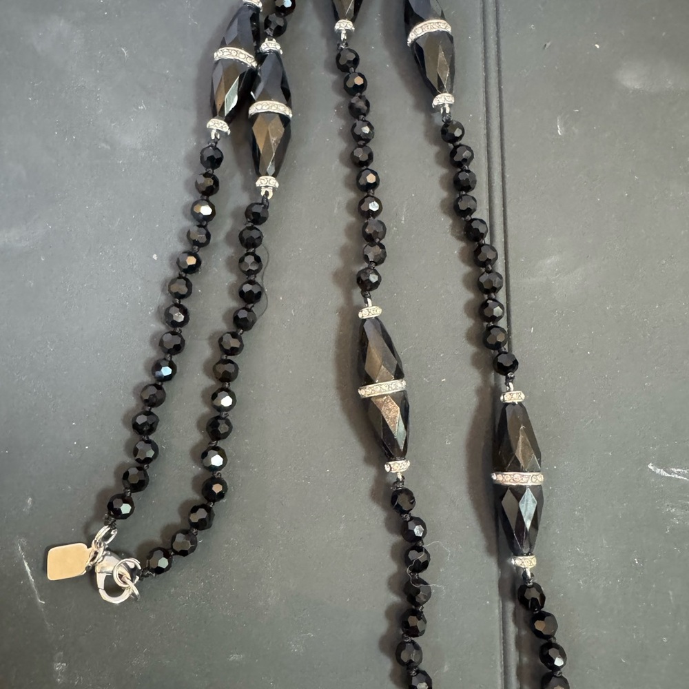 Lauren/ Ralph Lauren Stranded Black Glass Beaded Necklace with cubic zirconia